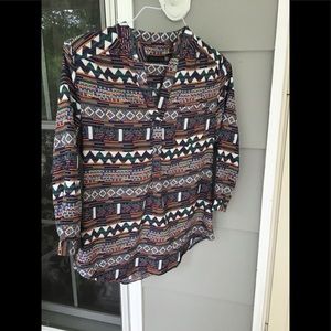 Mittoshop Aztec lady Boho Peasant Blouse Top MIDI  Sleeve Size Small. Excellent